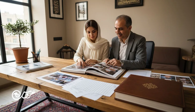 جلسه مشاوره برای انتخاب آتلیه عروسی؛ بررسی آلبوم کامل و قرارداد آتلیه با تمرکز بر معیارهای حرفه‌ای