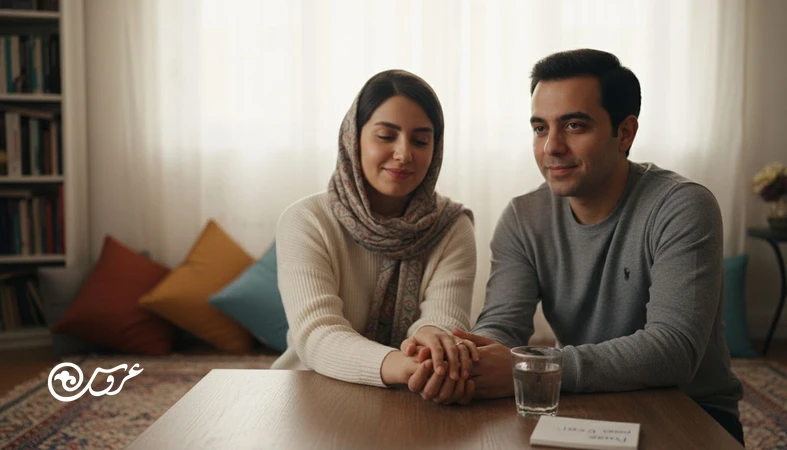 زوج در حال اجرای تایم‌اوت محترمانه برای توقف بحث در لحظه و کنترل تعارض در دوران نامزدی و نزدیک عروسی