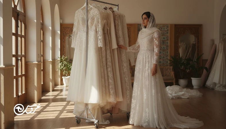 مقایسه رنگ لباس عروس (سفید، شیری، کرم و شامپاینی) در آتلیه؛ اشاره به تاریخچه و معنای رنگ لباس عروس