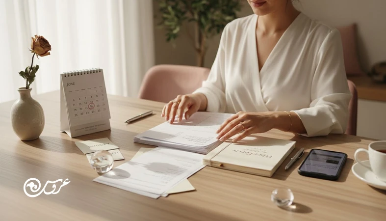 برنامه ریزی عروسی از تعیین بازه تاریخ تا رزرو تالار و خدمات، با چک لیست و بودجه بندی روی میز