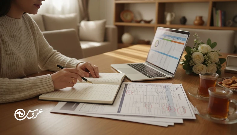 برنامه‌ریزی عروسی به سبک مدیریت پروژه با تمرکز بر بودجه‌بندی عروسی، کنترل هزینه‌های پنهان و بررسی قرارداد خدمات عروسی روی میز کار