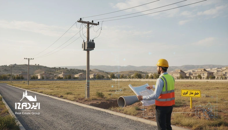بررسی هزینه واقعی زیرساخت زمین برای ساخت: آب، برق، گاز و راه دسترسی با استعلام و نقشه