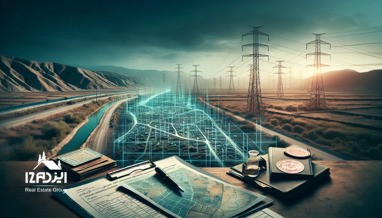 تصویر تحلیلی از نشانه های رشد منطقه قبل از افزایش قیمت زمین شامل نقشه کاداستر، اسناد، چک لیست استعلام و زیرساخت های در حال توسعه